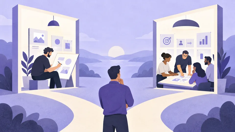 Conceptual illustration: Should You Hire a Product Designer or a UX Agency?