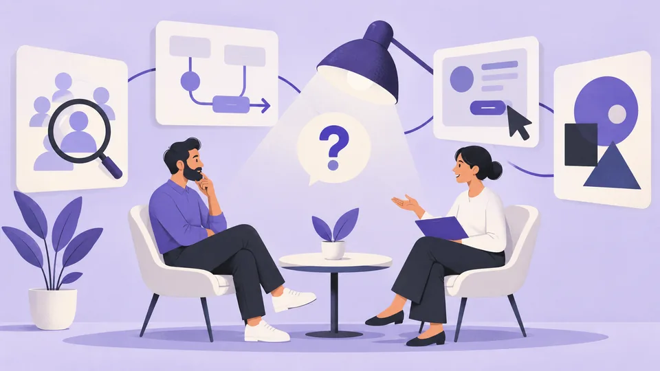 رسم توضيحي مفاهيمي: أسئلة مقابلات UX وإجاباتها